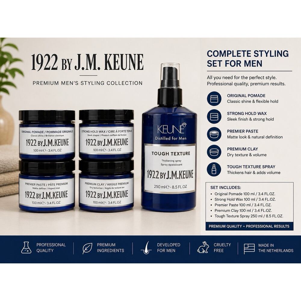 1922 J.M. KEUNE Men Styling Set Pomade Wax Clay Paste & Texture Spray